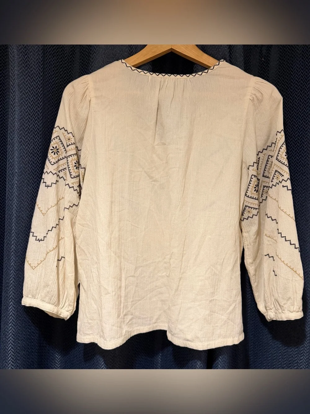 Madewell Embroidered Peasant Top S Antique Cream 100% Cotton Boho